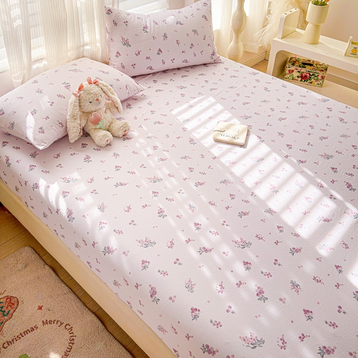 91家纺网 家纺一手货源 找家纺 纽缦家纺 2025新款云感提花双层纱床笠 葡萄七分甜