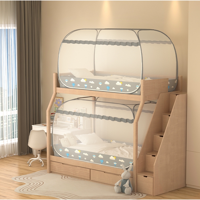 91家纺网 家纺一手货源 找家纺 青竹苑2025新款大顶学生蒙古包子母床魔术蚊帐 气球灰