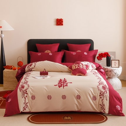 91家纺网 家纺一手货源 找家纺 甜咪咪2025新款百分百全棉50支长绒棉四件套 洛神玫瑰