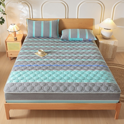 雪云美2025新款A类全棉色织水洗棉夹棉床笠大豆床罩床垫保护套可定制 江南 灰