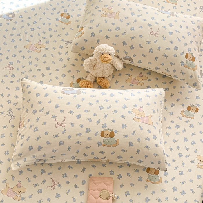 91家纺网 家纺一手货源 找家纺 博雅 2025新款全棉A类双层纱床笠 汪星人