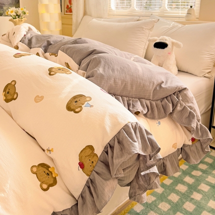 纽缦家纺 2025新款云感提花双层纱韩版被套 奇妙小熊米