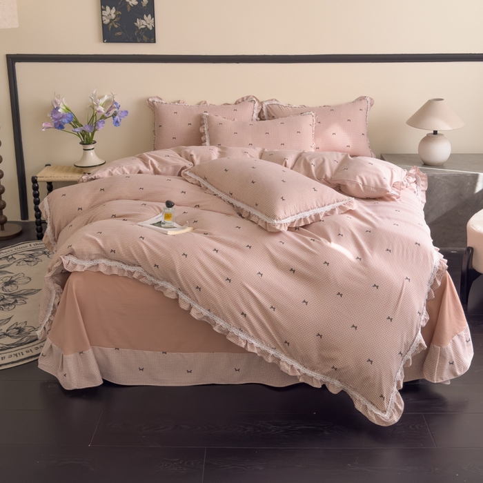 91家纺网 家纺一手货源 找家纺 可思家纺2025新款可思-韩版双层纱四件套 情书