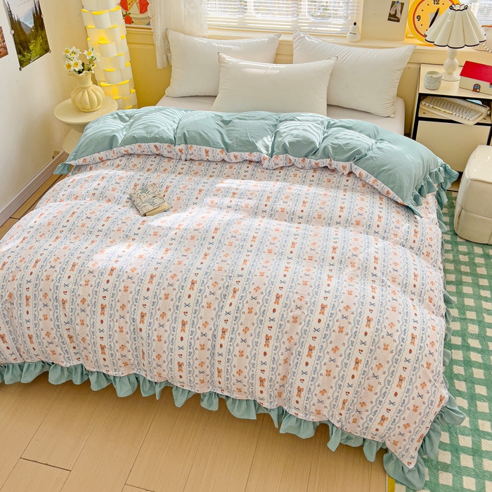 91家纺网 家纺一手货源 找家纺 纽缦家纺 2025新款云感提花双层纱韩版被套 他和她的兔