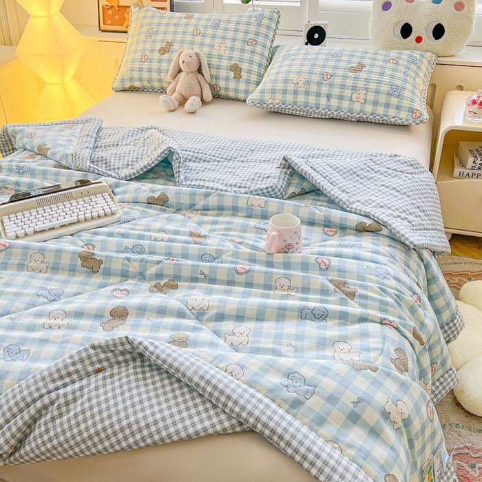 91家纺网 家纺一手货源 找家纺 雅萱家纺  2025新款全棉夏被套件 快乐狗