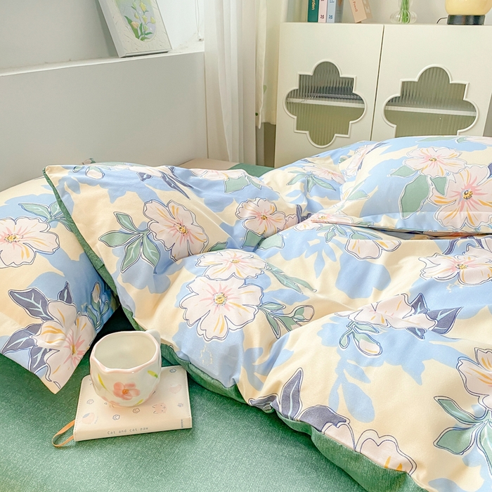 91家纺网 家纺一手货源 找家纺 直播2024新款斜纹磨毛印花四件套植物羊绒套件浪漫情丝