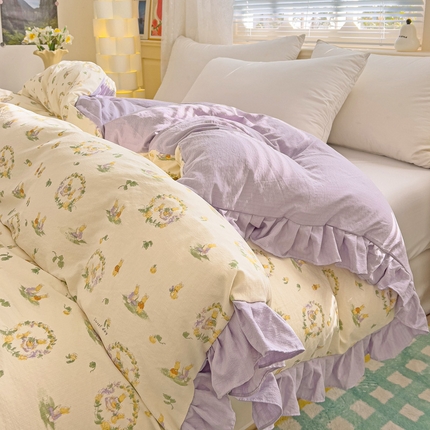 纽缦家纺 2025新款云感提花双层纱韩版被套 兔子的欢喜