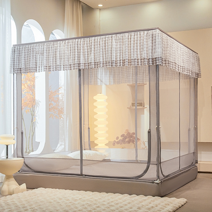 91家纺网 家纺一手货源 找家纺 青竹苑2025新款花边款床笠底防摔坐床蚊帐-格格巫 格格巫-棕咖