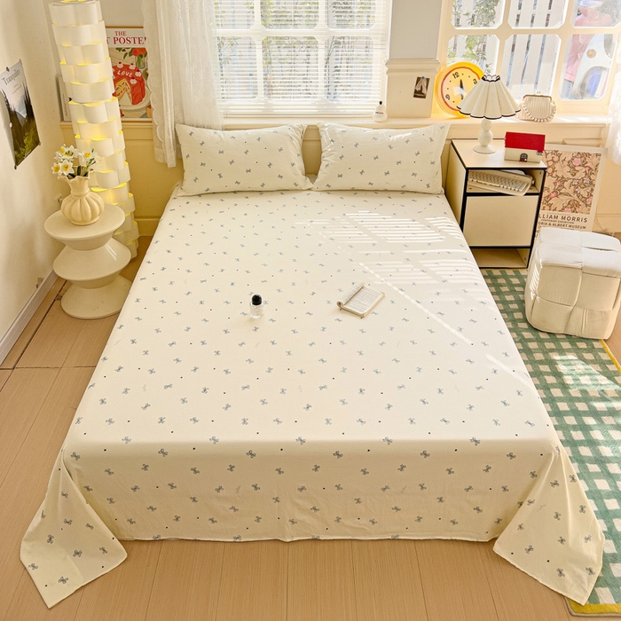 91家纺网 家纺一手货源 找家纺 纽缦家纺 2025新款云感提花双层纱床单 相思蓝