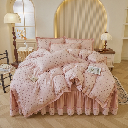 91家纺网 家纺一手货源 找家纺 缦彩 【加微信送买家秀】2025新款母婴级双层纱宽边床单四件套 竹生空野