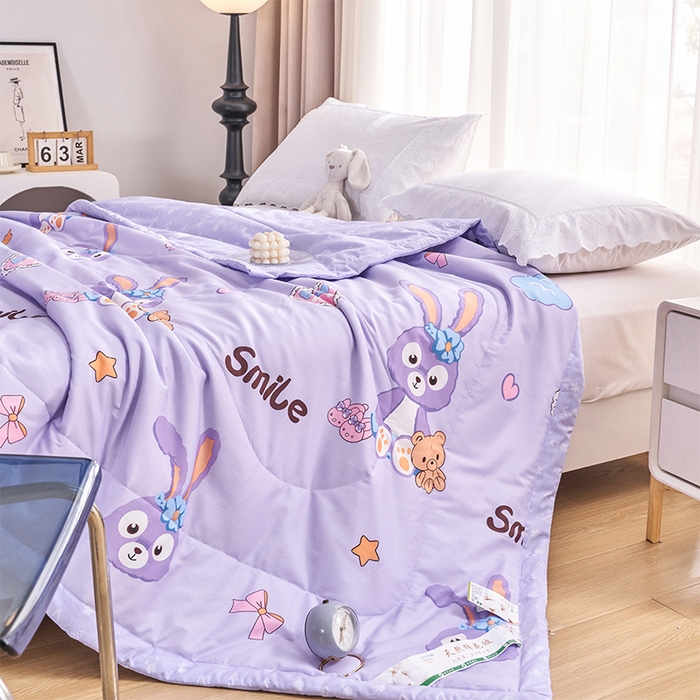 91家纺网 家纺一手货源 找家纺 羽梦家纺2025新款新疆棉花全棉夏凉被 可爱兔 紫