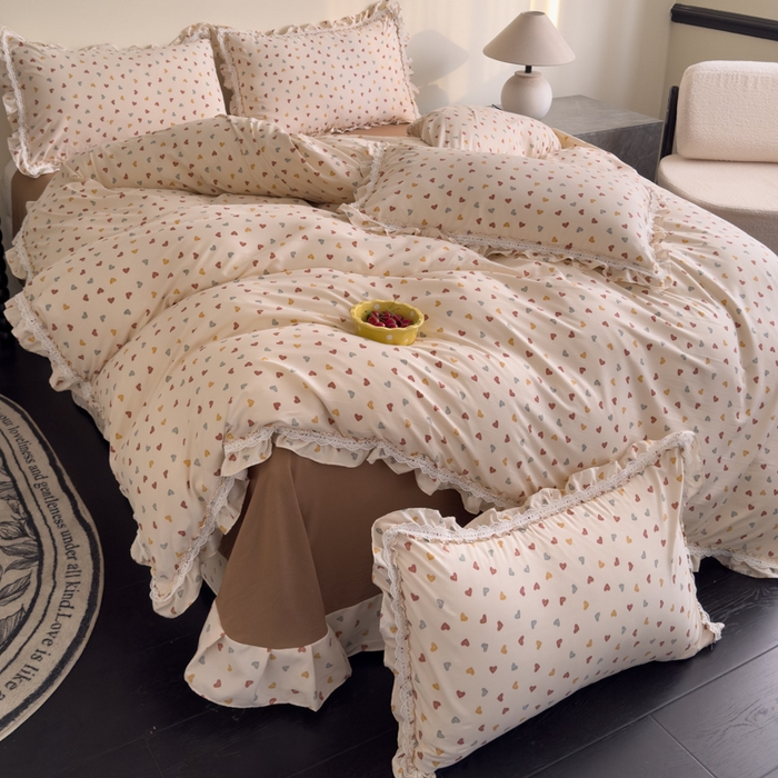 91家纺网 家纺一手货源 找家纺 可思家纺2025新款可思-韩版双层纱四件套 可可心