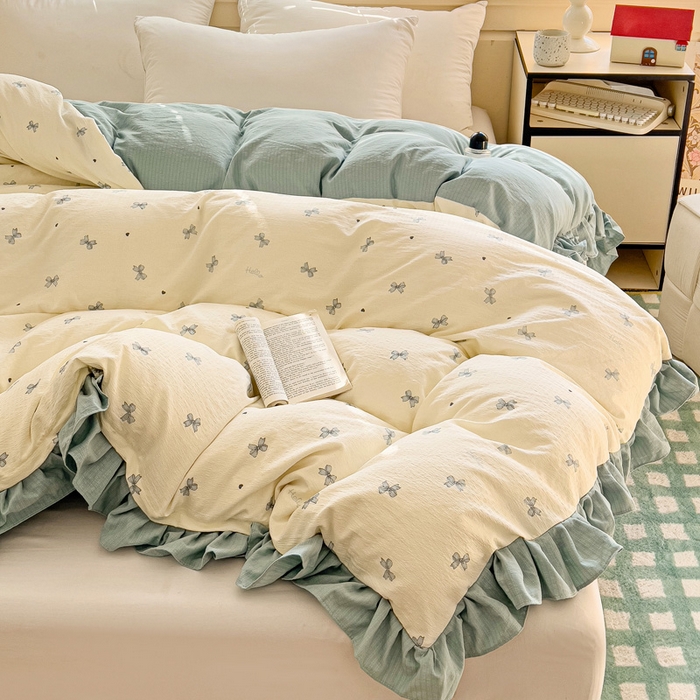 91家纺网 家纺一手货源 找家纺 纽缦家纺 2025新款云感提花双层纱韩版被套 相思蓝