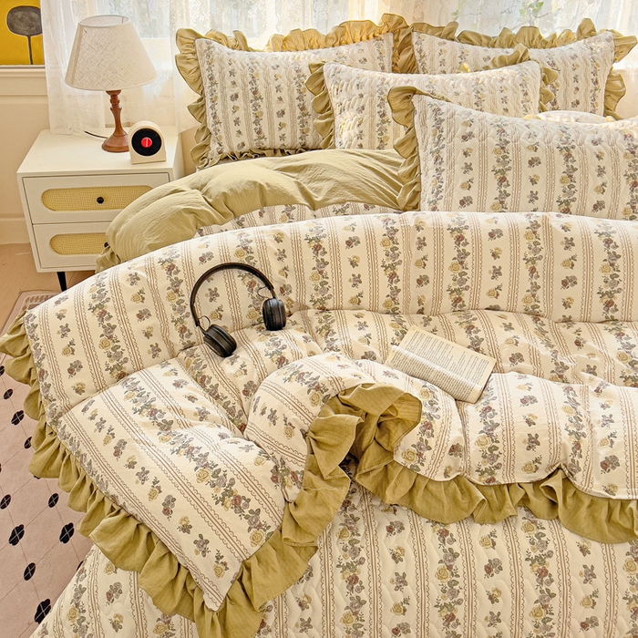 91家纺网 家纺一手货源 找家纺 纽缦家纺2025新款云感提花双层纱床盖韩版四件套 玫瑰哒