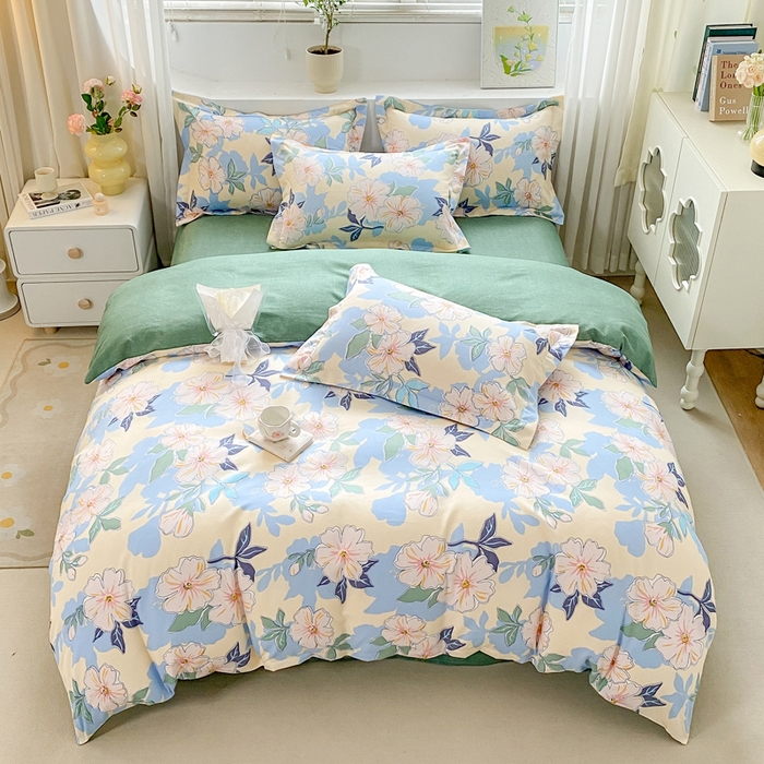 91家纺网 家纺一手货源 找家纺 直播2024新款斜纹磨毛印花四件套植物羊绒套件浪漫情丝