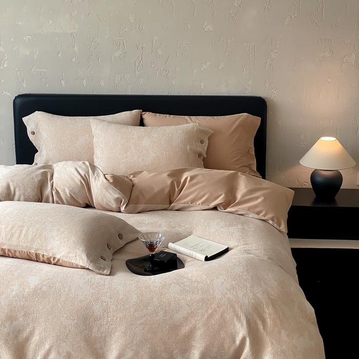 91家纺网 家纺一手货源 找家纺 旷野 2025新款全棉色织提花四件套 雾凇-奶咖