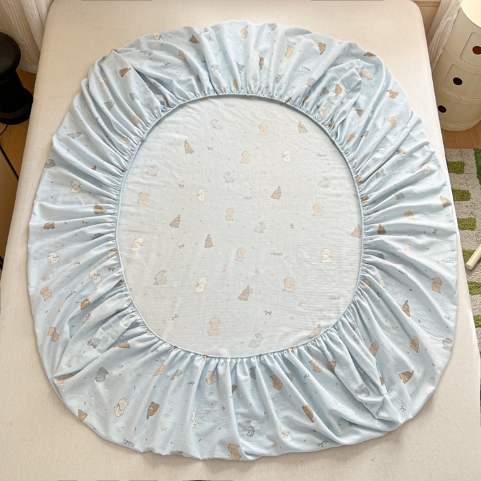 91家纺网 家纺一手货源 找家纺 博雅 2025新款全棉A类双层纱床笠 兔兔蜜语