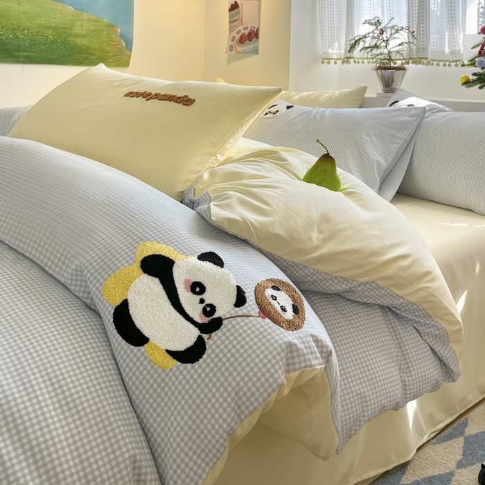 91家纺网 家纺一手货源 找家纺 桃心家居 2025新款A类亲肤舒适软糯云柔水洗棉印加绣卡通毛巾绣水洗棉系列 云柔水洗棉-印加绣萌萌熊猫