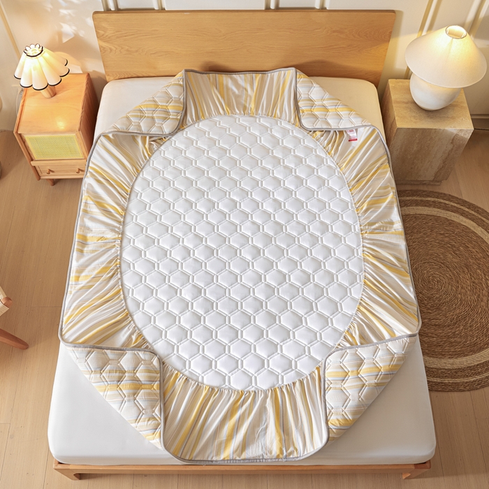 91家纺网 家纺一手货源 找家纺 雪云美2025新款A类全棉色织水洗棉夹棉床笠大豆床罩床垫保护套可定制 沐妍 黄