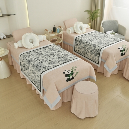 不打烊家纺 2025新款贡缎绣花熊猫系列美容床罩 卡其色