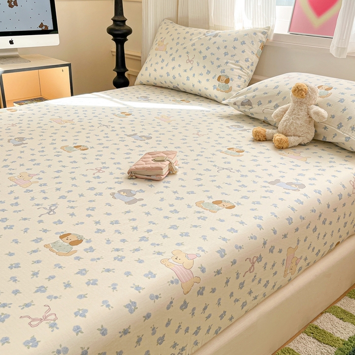 91家纺网 家纺一手货源 找家纺 博雅 2025新款全棉A类双层纱床笠 汪星人