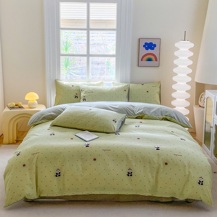 91家纺网 家纺一手货源 找家纺 富缦庭2025新款A类针织双层纱四件套萌音熊猫