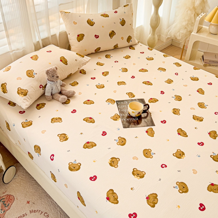 91家纺网 家纺一手货源 找家纺 纽缦家纺 2025新款云感提花双层纱床笠 奇妙小熊米