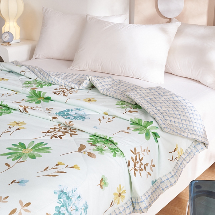 91家纺网 家纺一手货源 找家纺 羽梦家纺2025新款新疆棉花全棉夏凉被 山茶花开绿