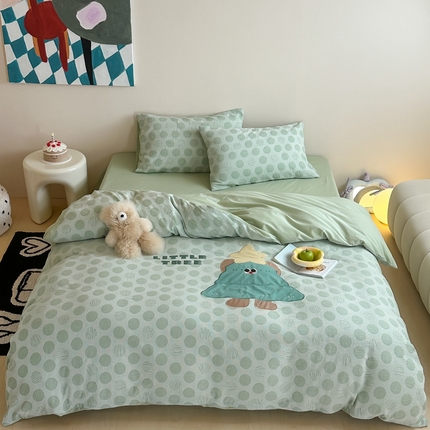 觅糖 2025新款全棉水洗色织波点提花贴布绣系列 松树派对