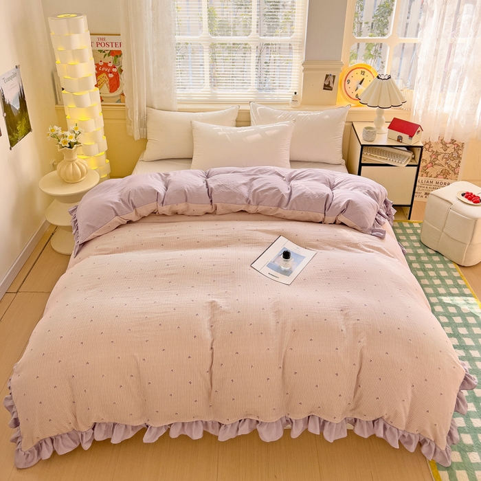 91家纺网 家纺一手货源 找家纺 纽缦家纺 2025新款云感提花双层纱韩版被套 倾心紫