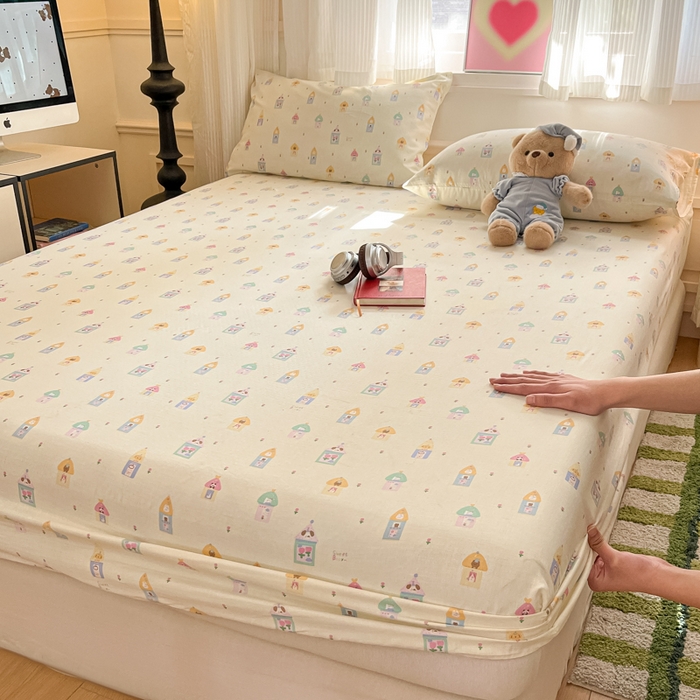 91家纺网 家纺一手货源 找家纺 博雅 2025新款全棉A类双层纱床笠 甜梦城堡