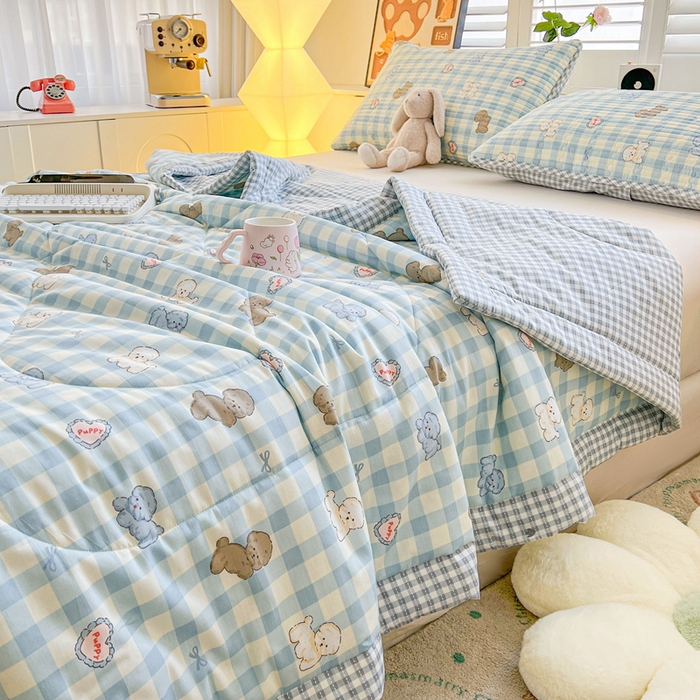 91家纺网 家纺一手货源 找家纺 雅萱家纺  2025新款全棉夏被套件 快乐狗