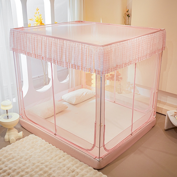 91家纺网 家纺一手货源 找家纺 青竹苑2025新款花边款床笠底防摔坐床蚊帐-格格巫 格格巫-樱花粉