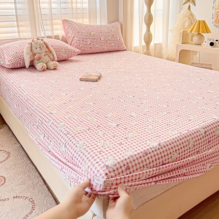 91家纺网 家纺一手货源 找家纺 纽缦家纺 2025新款云感提花双层纱床笠 猫猫晚宴