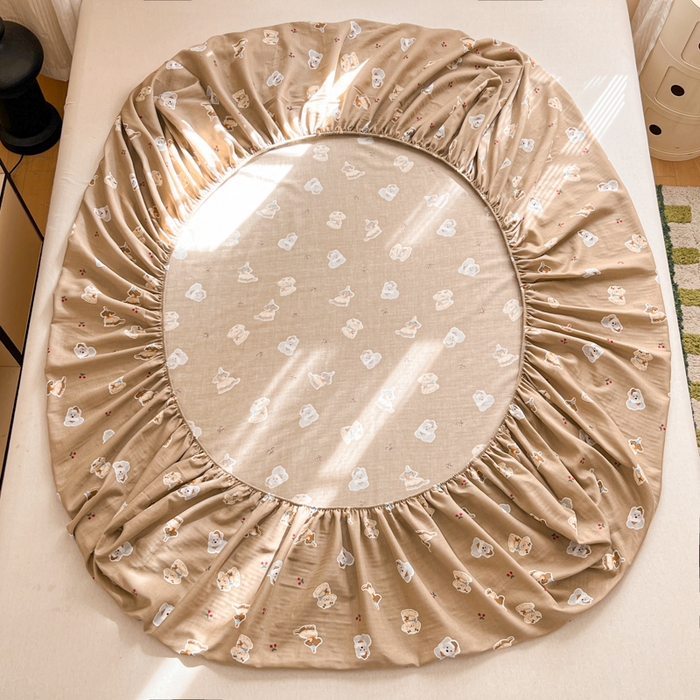 91家纺网 家纺一手货源 找家纺 博雅 2025新款全棉A类双层纱床笠 可可旺仔