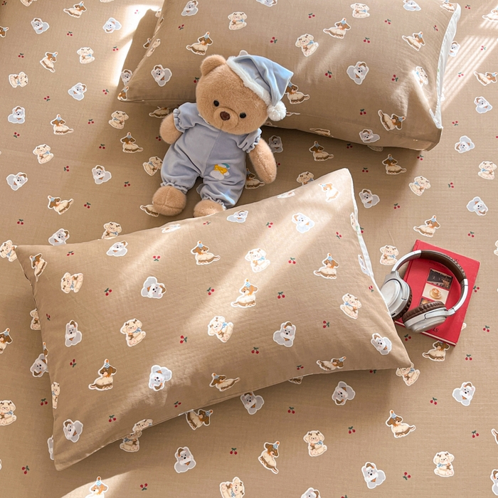 91家纺网 家纺一手货源 找家纺 博雅 2025新款全棉A类双层纱床笠 可可旺仔