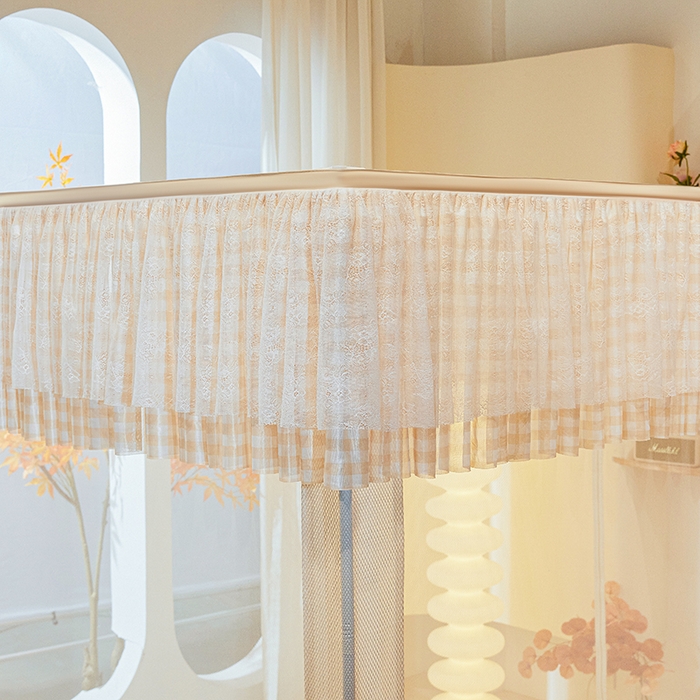 91家纺网 家纺一手货源 找家纺 青竹苑2025新款花边款床笠底防摔坐床蚊帐-格格巫 格格巫-米杏