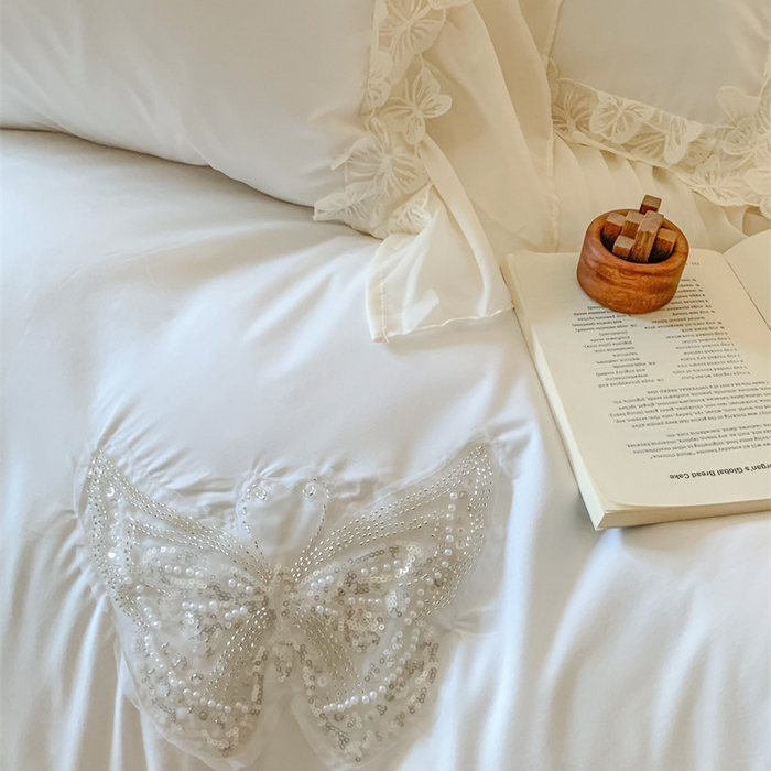 91家纺网 家纺一手货源 找家纺 吾欢心2025新款糯小棉立体蝴蝶花边套件-蝶恋花系列 蝶恋花白