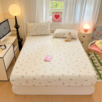 91家纺网 家纺一手货源 找家纺 博雅 2025新款全棉A类双层纱床笠 哈哈狗