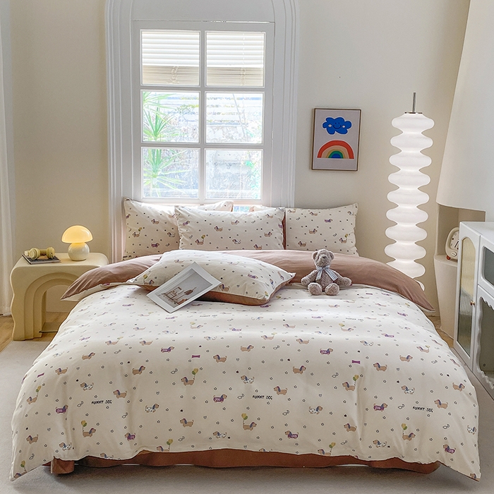 91家纺网 家纺一手货源 找家纺 富缦庭2025新款A类针织双层纱四件套花丛狗