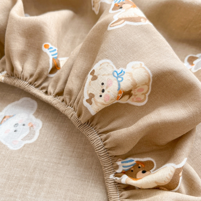 91家纺网 家纺一手货源 找家纺 博雅 2025新款全棉A类双层纱床笠 可可旺仔