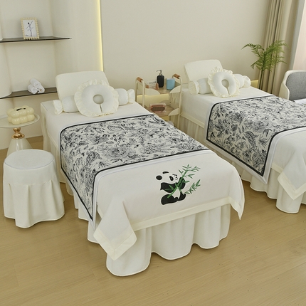 不打烊家纺 2025新款贡缎绣花熊猫系列美容床罩 米白色