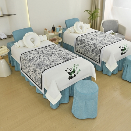 91家纺网 家纺一手货源 找家纺 （总）不打烊家纺 2025新款贡缎绣花熊猫系列美容床罩