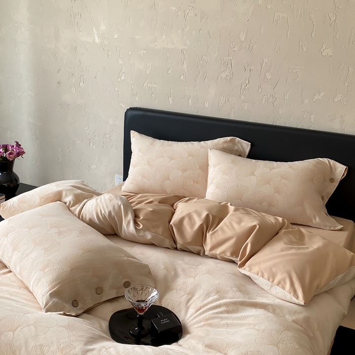 91家纺网 家纺一手货源 找家纺 旷野 2025新款全棉色织提花四件套 银杏-奶咖