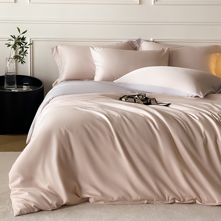 Mr.pig猪先生水洗棉 2025新款A类柔软纯色天丝棉单被套 桃喜粉+朦胧灰