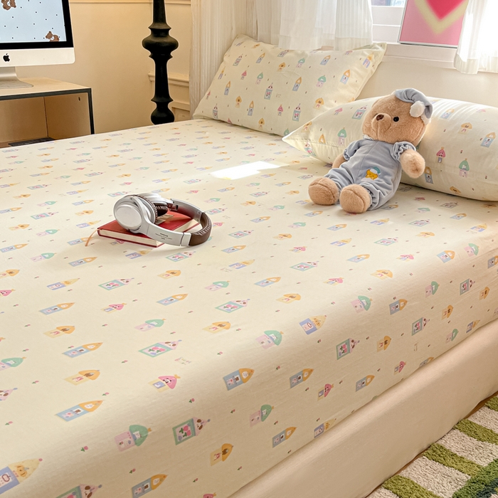 91家纺网 家纺一手货源 找家纺 博雅 2025新款全棉A类双层纱床笠 甜梦城堡