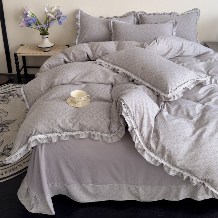 91家纺网 家纺一手货源 找家纺 可思家纺2025新款可思-韩版双层纱四件套 清茶