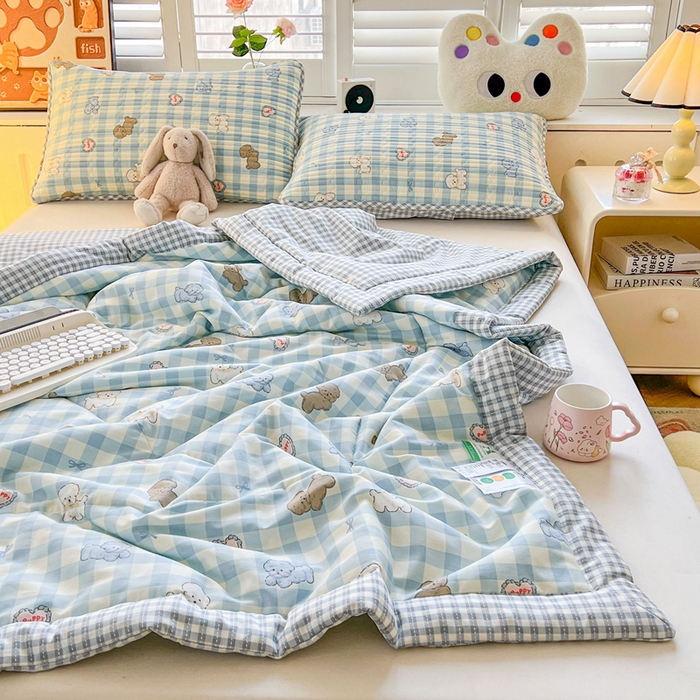 91家纺网 家纺一手货源 找家纺 雅萱家纺  2025新款全棉夏被套件 快乐狗