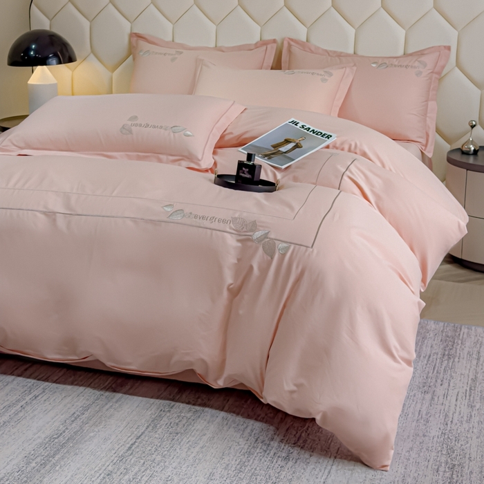 91家纺网 家纺一手货源 找家纺 U品汇  2025新款纯棉全棉长绒棉刺绣绣花高端礼盒四件套-叶夕 花晨叶夕-藕荷色