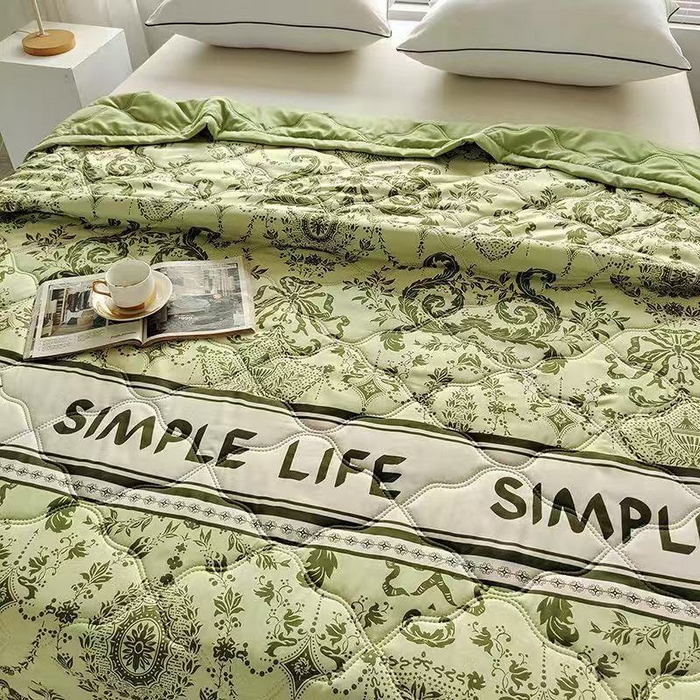 91家纺网 家纺一手货源 找家纺 伊凡 2025新款亲肤磨毛夏凉被印花夏被空调被礼品夏被跑量跨境外贸夏凉被 花恋绿